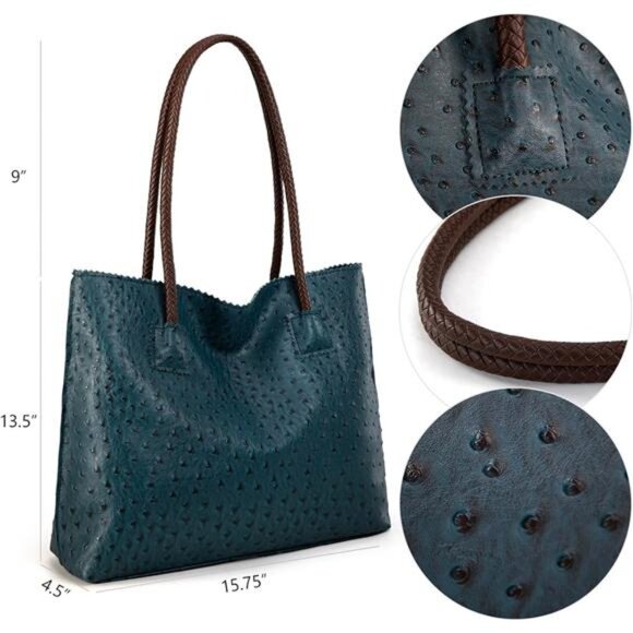 Womens Tote Bag with Zipper Peacock Blue - Picture 2 of 3